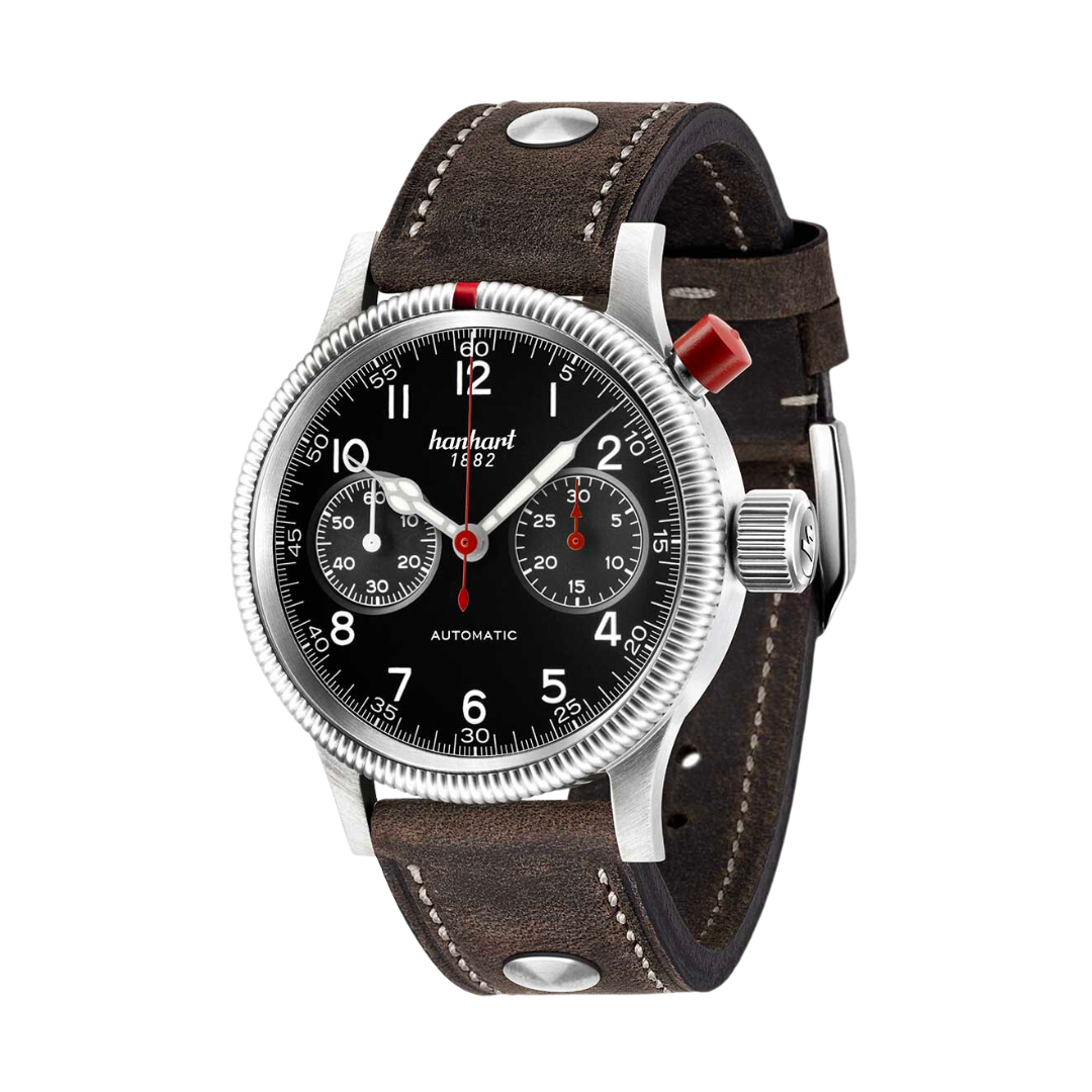 Hanhart PIONEER Mk I 40mm Black Dial Black Strap