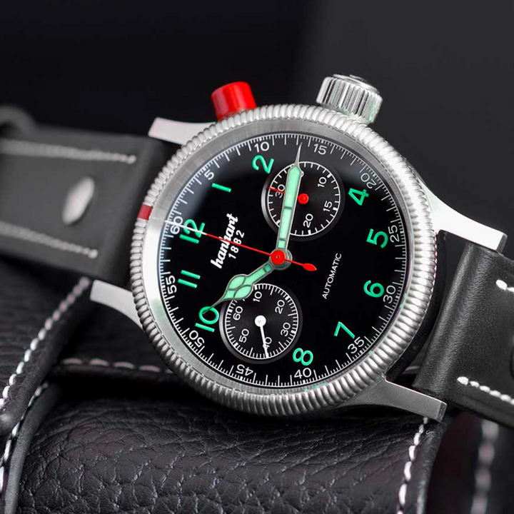 Hanhart PIONEER Mk I 40mm Black Dial Black Strap