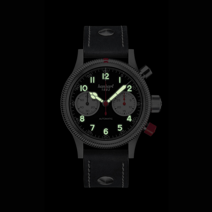 Hanhart PIONEER Mk II Reverse Panda 40mm Black Dial Black Strap