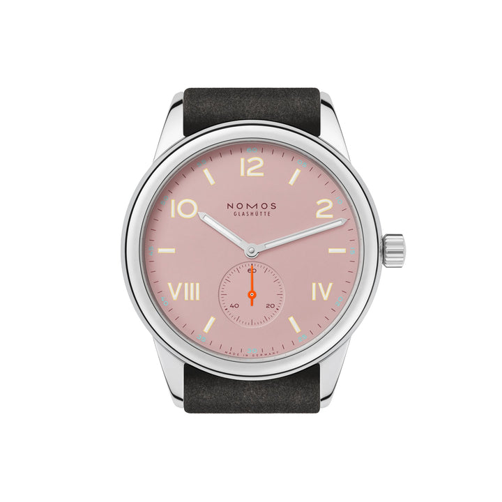 NOMOS Club Campus 38.5mm Rose Dial Anthracite Vegan velour, remborded Strap
