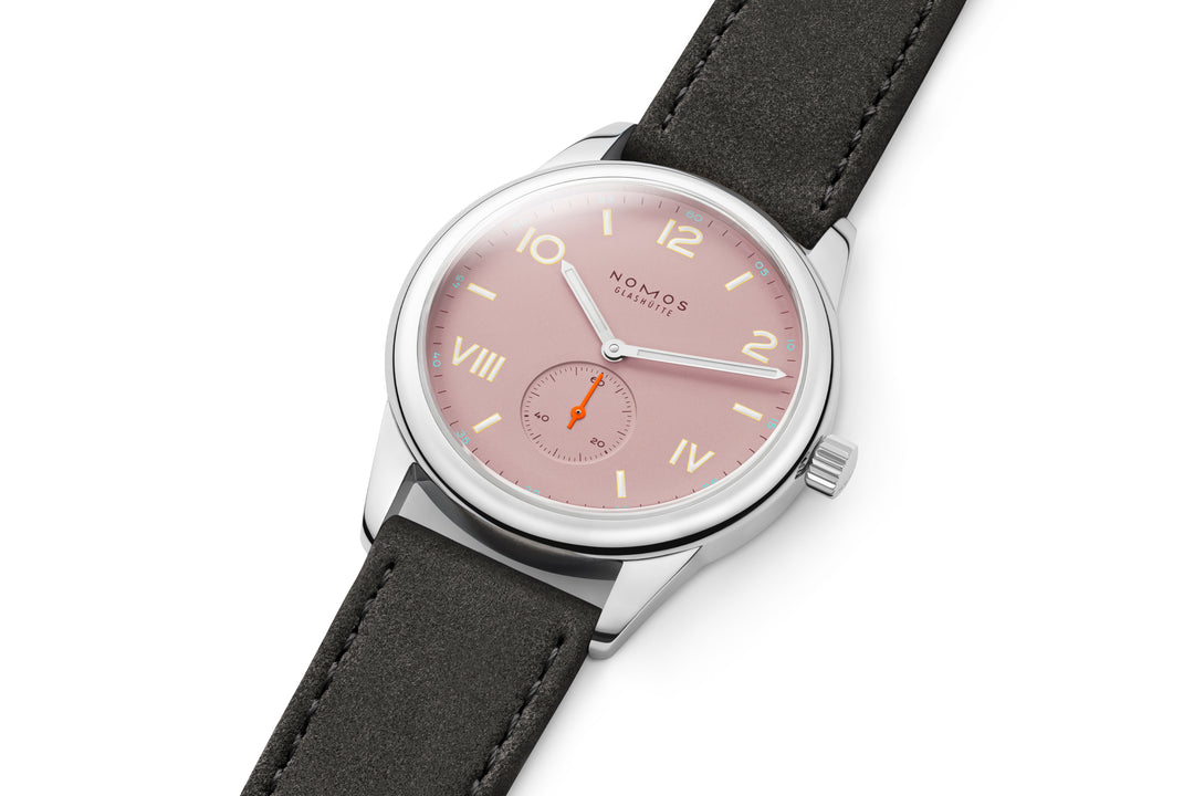 NOMOS Club Campus 38.5mm Rose Dial Anthracite Vegan velour, remborded Strap