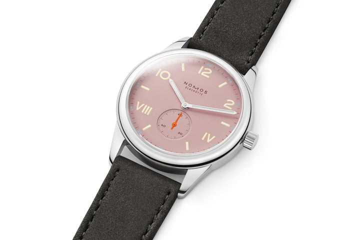 NOMOS Club Campus 38.5mm Rose Dial Anthracite Vegan velour, remborded Strap
