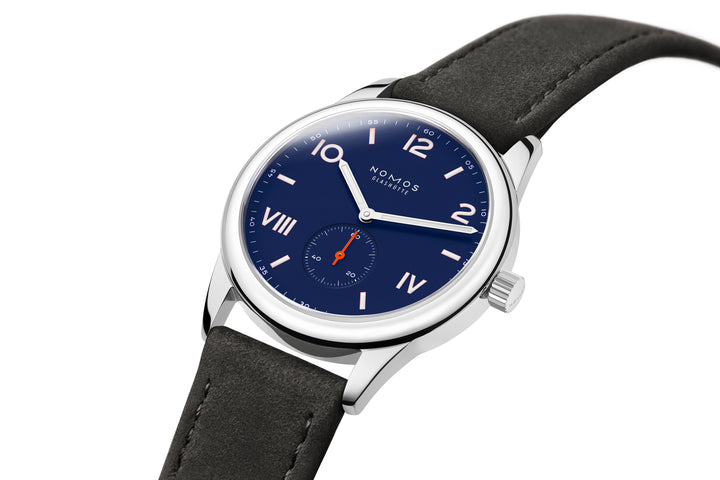 NOMOS Club Campus 38.5mm Blue Dial Anthracite Vegan velour, remborded Strap