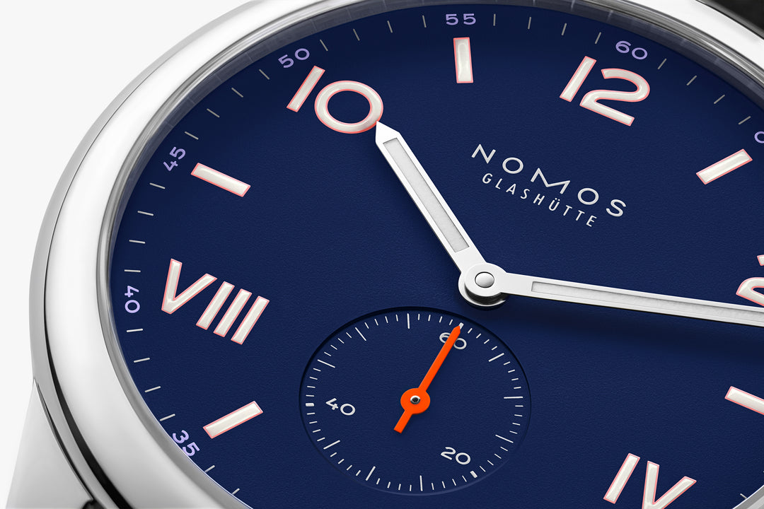 NOMOS Club Campus 38.5mm Blue Dial Anthracite Vegan velour, remborded Strap