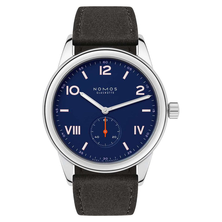 NOMOS Club Campus 38.5mm Blue Dial Anthracite Vegan velour, remborded Strap