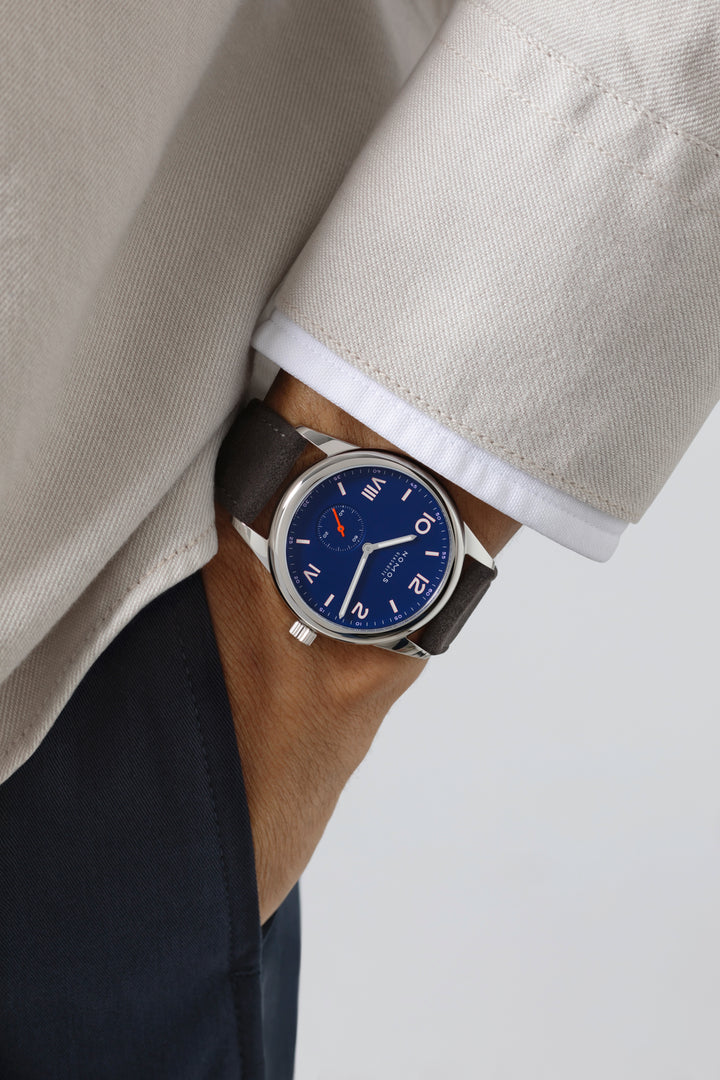 NOMOS Club Campus 38.5mm Blue Dial Anthracite Vegan velour, remborded Strap
