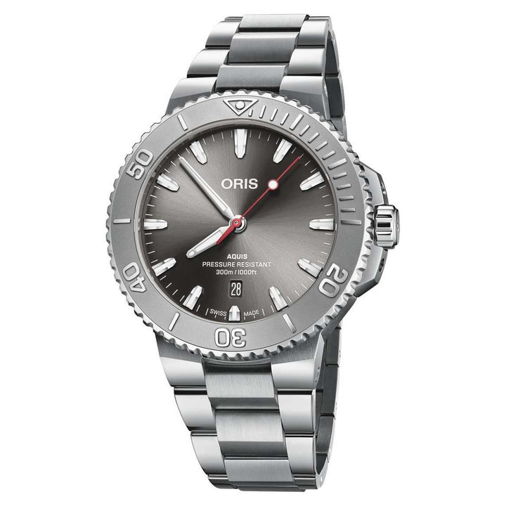 Oris Aquis Relief Date 43.5mm Grey Dial Silver Steel Bracelet