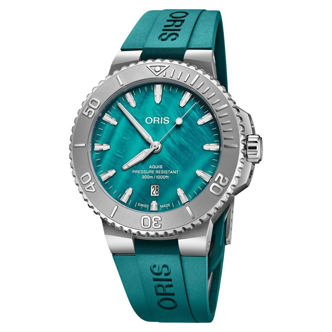 Oris Auqis New York Harbor II 43.5mm Aqua green MOP Dial Silver Steel Bracelet