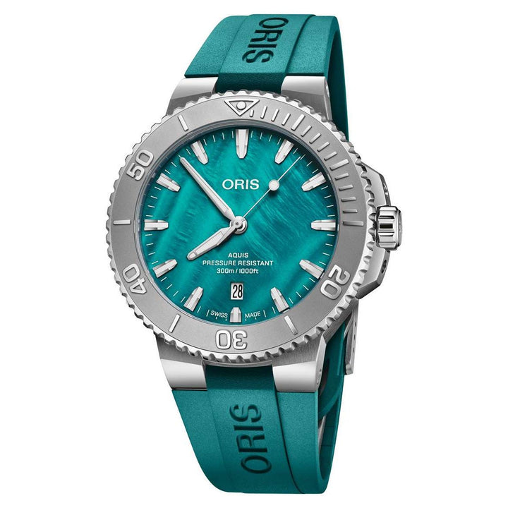 Oris Auqis New York Harbor II 43.5mm Aqua green MOP Dial Silver Steel Bracelet