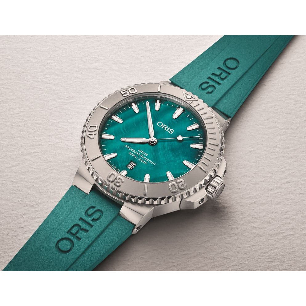 Oris Auqis New York Harbor II 43.5mm Aqua green MOP Dial Silver Steel Bracelet