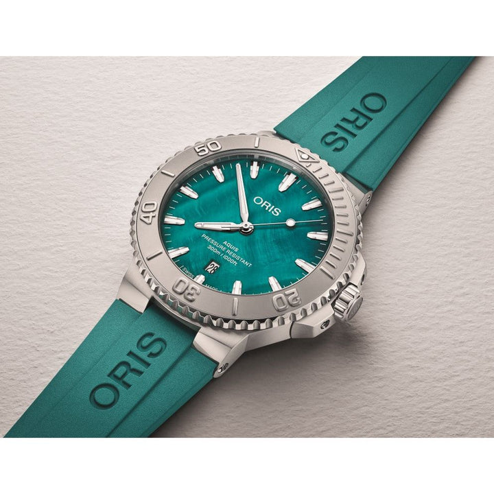Oris Auqis New York Harbor II 43.5mm Aqua green MOP Dial Silver Steel Bracelet