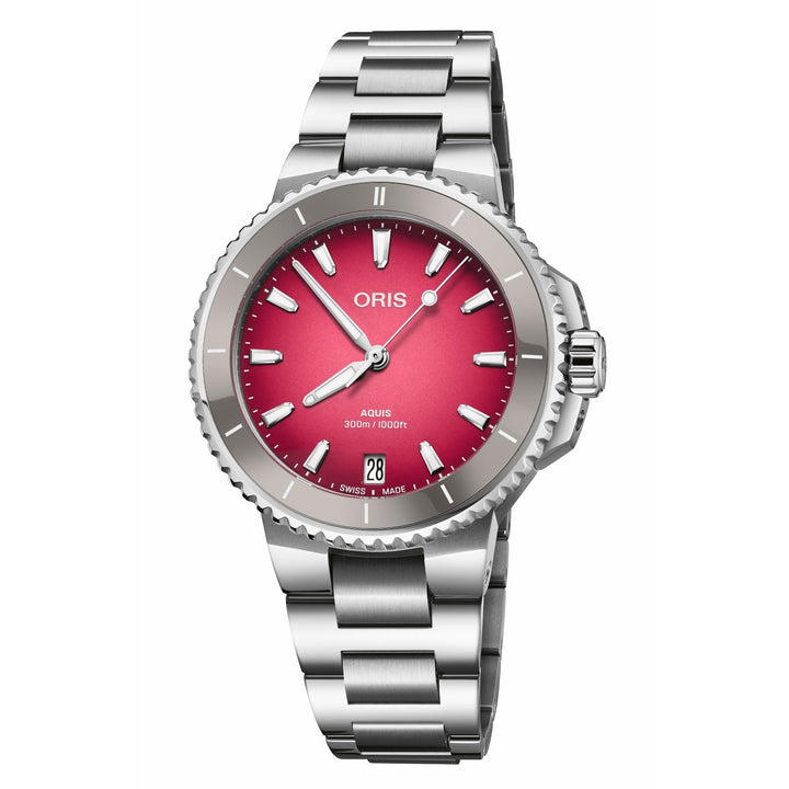 Oris Aquis Taste of Summer 36.5mm Red Dial Silver Steel Bracelet