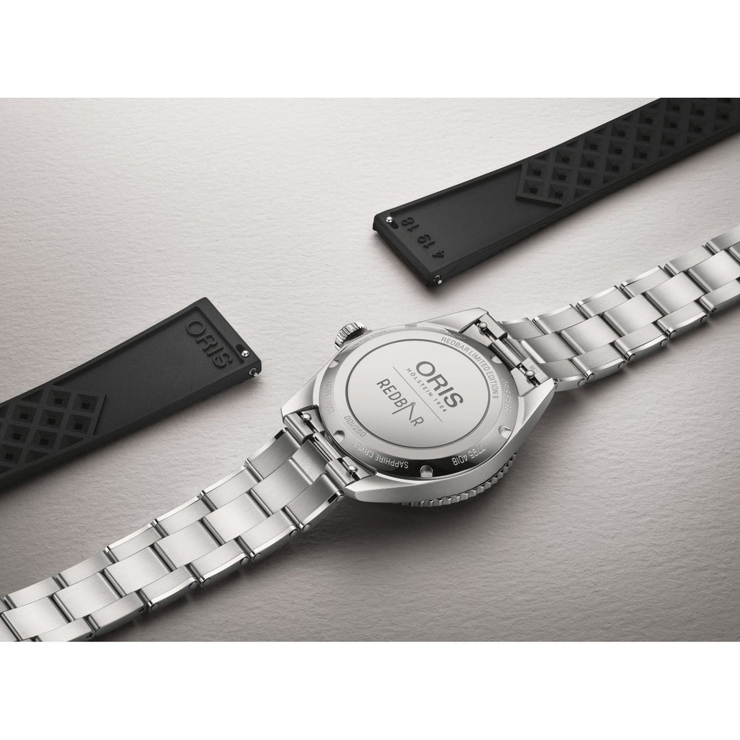 Oris x RedBar Limited edition 39mm Red Dial Silver &amp; Black Steel Bracelet