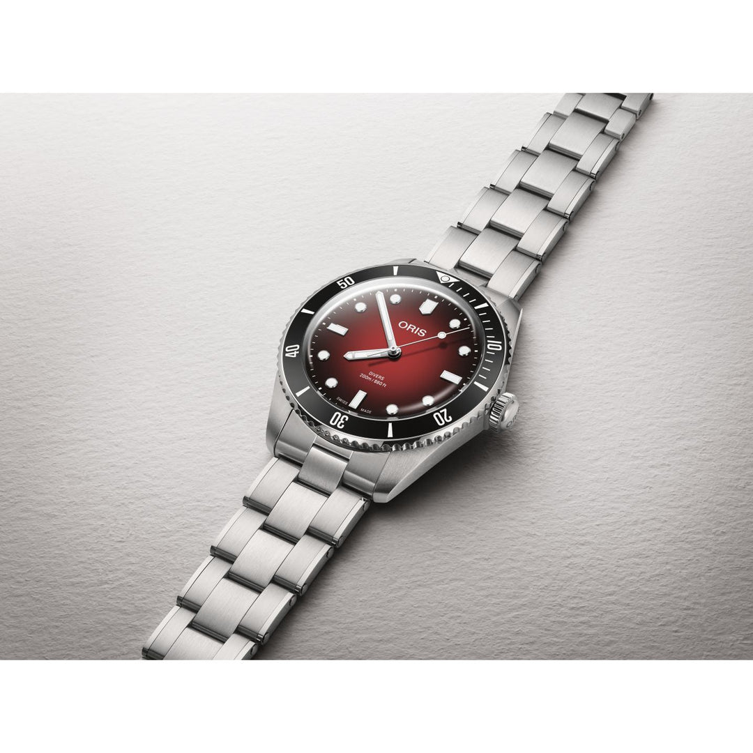 Oris x RedBar Limited edition 39mm Red Dial Silver &amp; Black Steel Bracelet