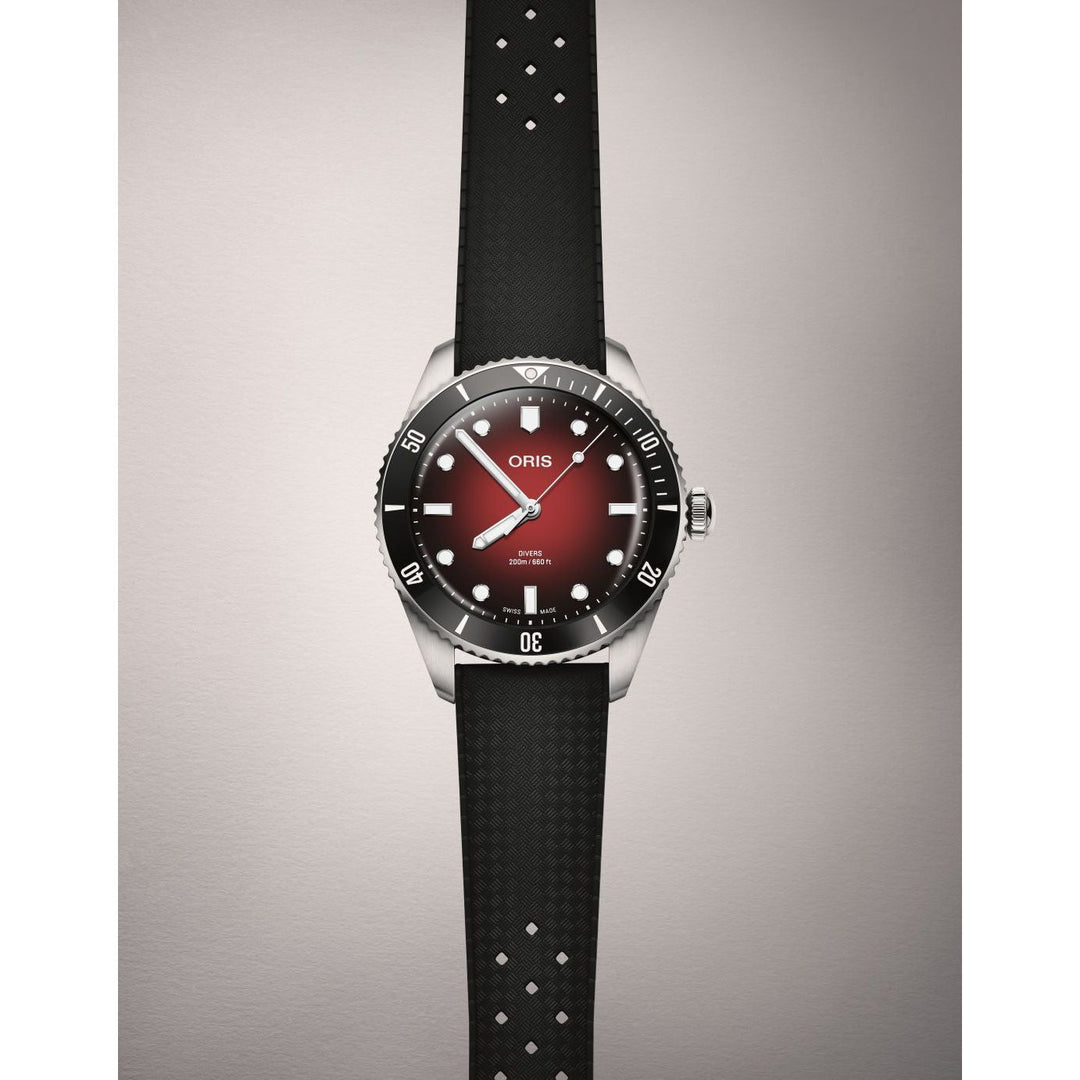 Oris x RedBar Limited edition 39mm Red Dial Silver &amp; Black Steel Bracelet