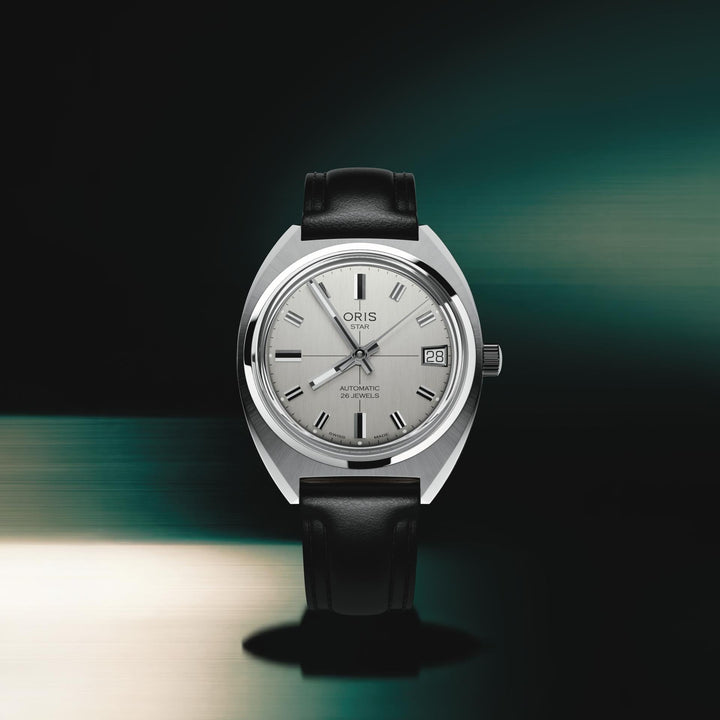Oris Heritage 35mm Silver Dial Black Leather Strap