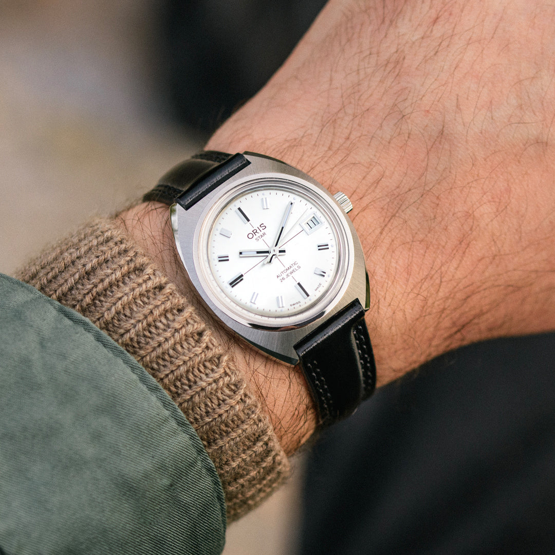 Oris Heritage 35mm Silver Dial Black Leather Strap