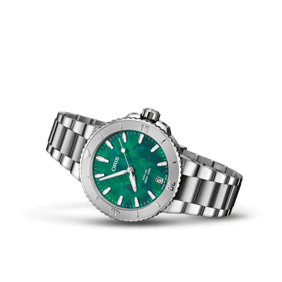 Oris Aquis X Bracenet 36.5mm Green Dial Silver Steel Bracelet