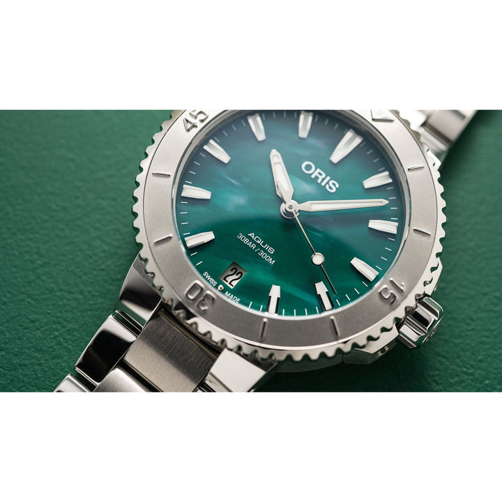Oris Aquis X Bracenet 36.5mm Green Dial Silver Steel Bracelet
