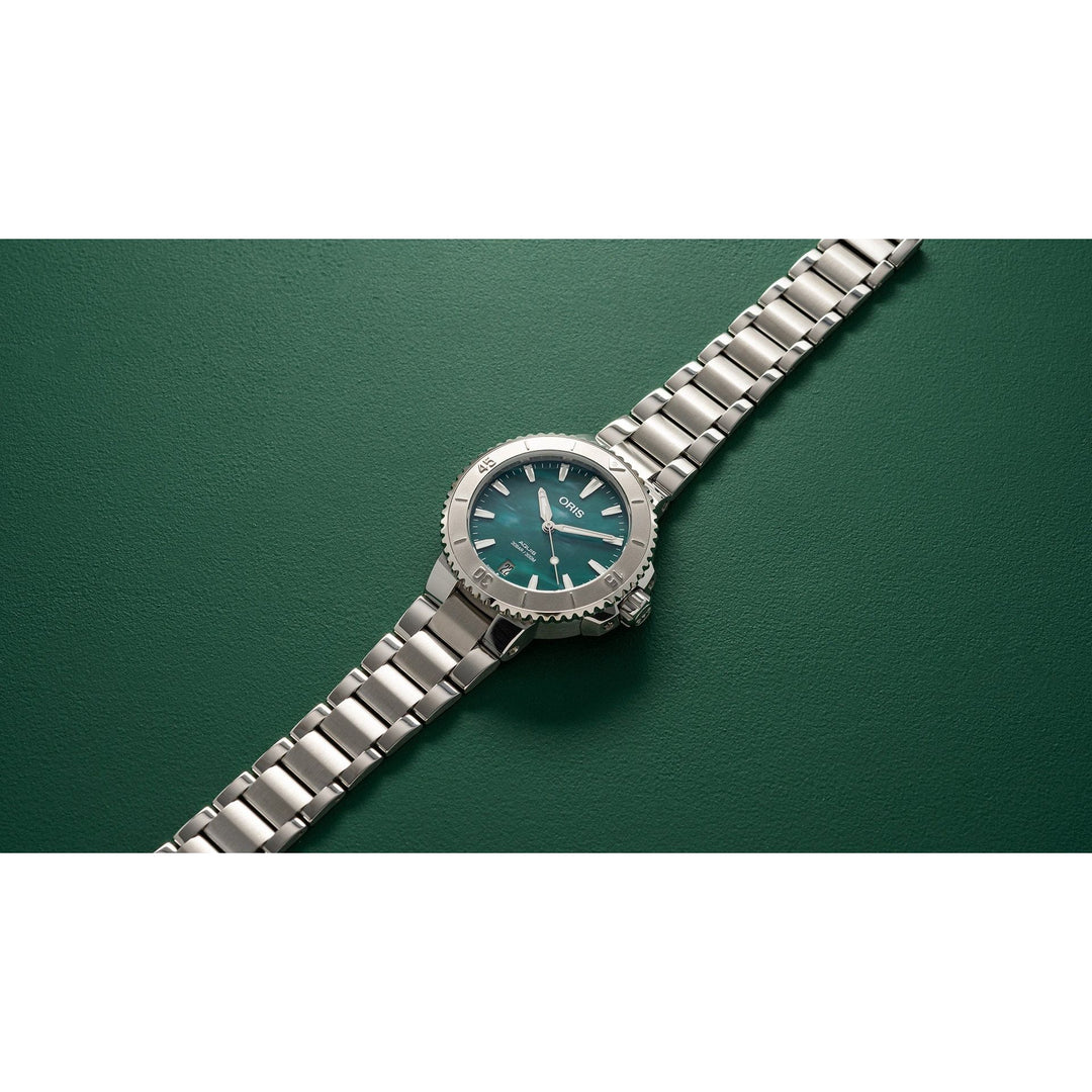 Oris Aquis X Bracenet 36.5mm Green Dial Silver Steel Bracelet