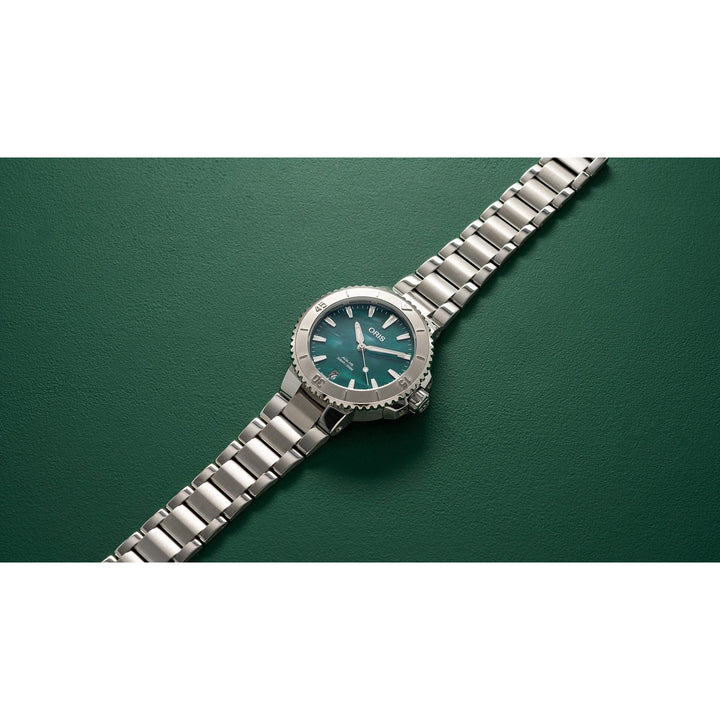 Oris Aquis X Bracenet 36.5mm Green Dial Silver Steel Bracelet