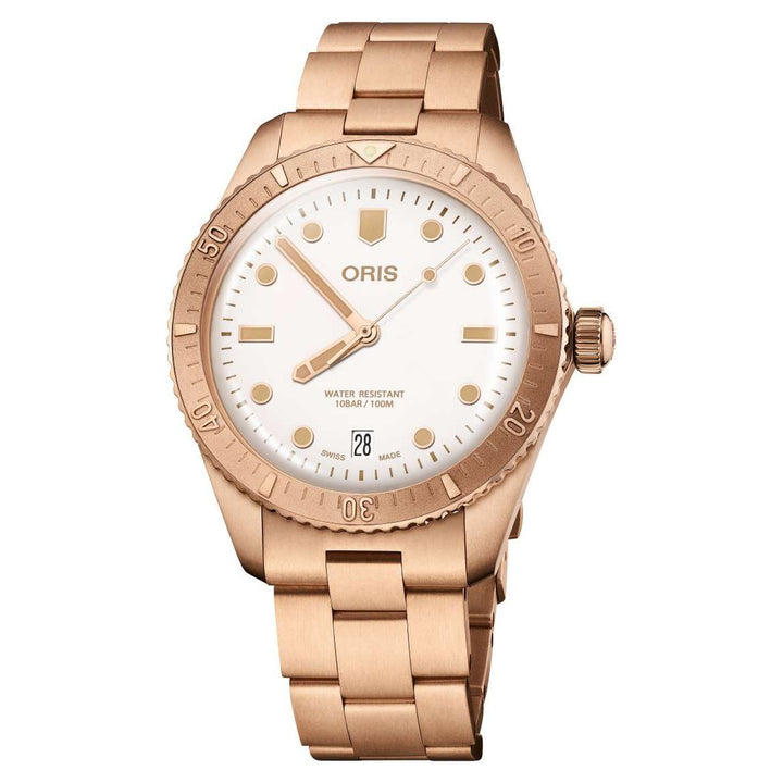 Oris Divers 65 Date Cotton Candy 38mm White Dial Gold Strap