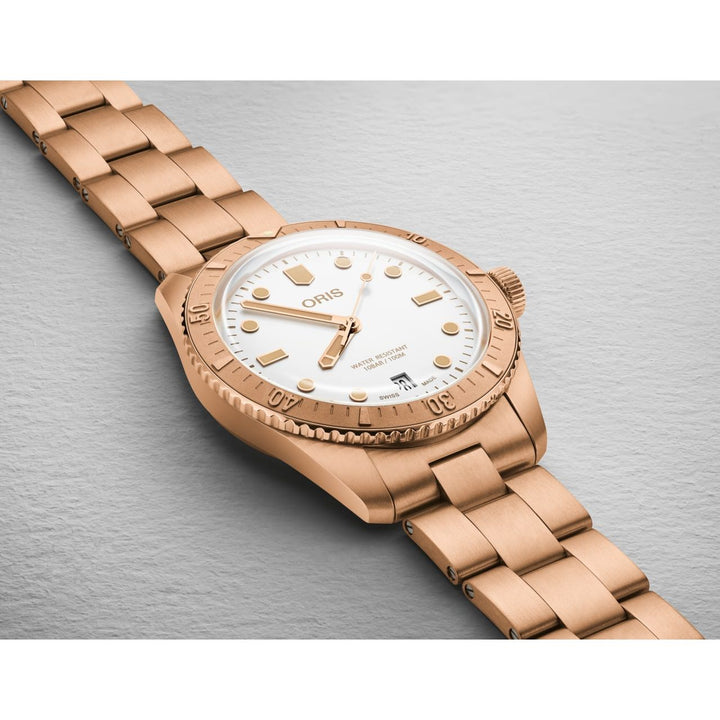 Oris Divers 65 Date Cotton Candy 38mm White Dial Gold Strap