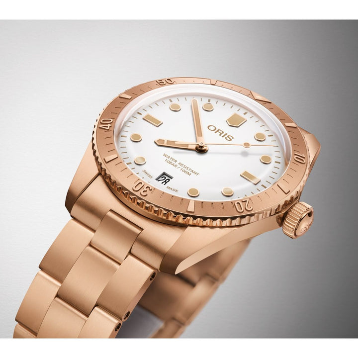 Oris Divers 65 Date Cotton Candy 38mm White Dial Gold Strap