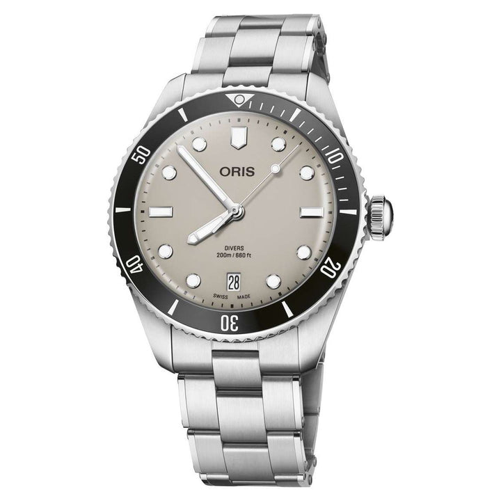 Oris Divers Date 39mm Set 39mm Beige Dial Silver &amp; Black Steel Bracelet