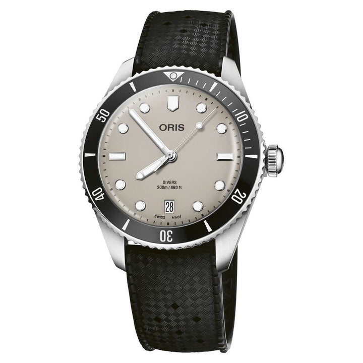 Oris Divers Date 39mm Set 39mm Beige Dial Silver &amp; Black Steel Bracelet