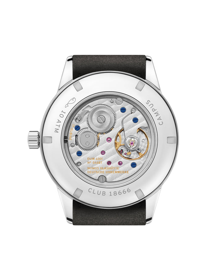 NOMOS Club Campus 38.5mm Olive green Dial Anthracite Vegan velour, remborded Strap