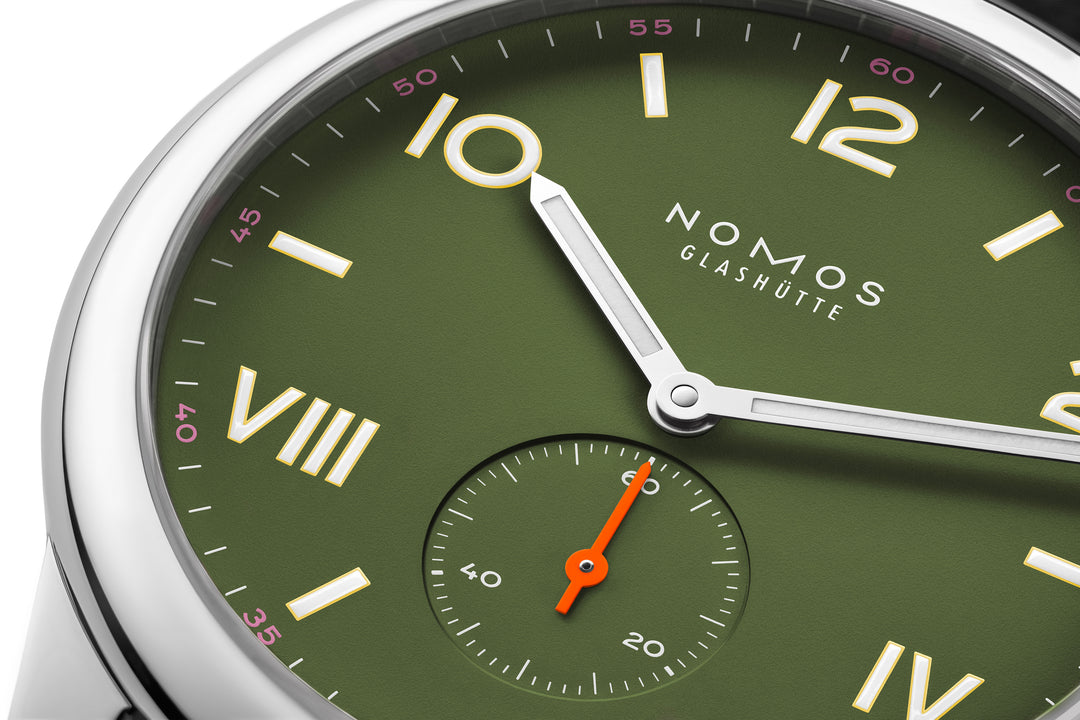 NOMOS Club Campus 38.5mm Olive green Dial Anthracite Vegan velour, remborded Strap