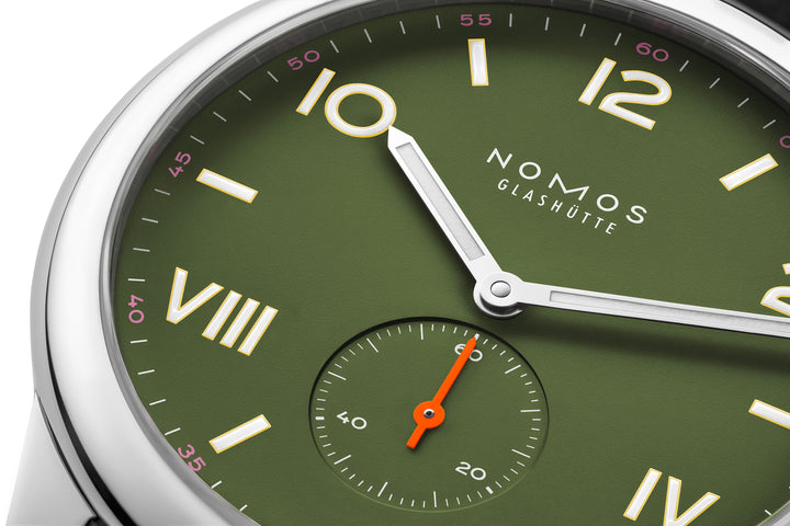 NOMOS Club Campus 38.5mm Olive green Dial Anthracite Vegan velour, remborded Strap