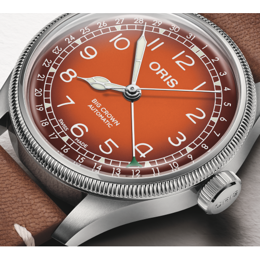 Oris Big Crown X Cervo Volante 40mm Orange Dial Brown Leather Strap