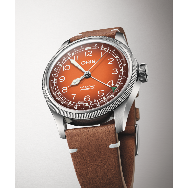 Oris Big Crown X Cervo Volante 40mm Orange Dial Brown Leather Strap