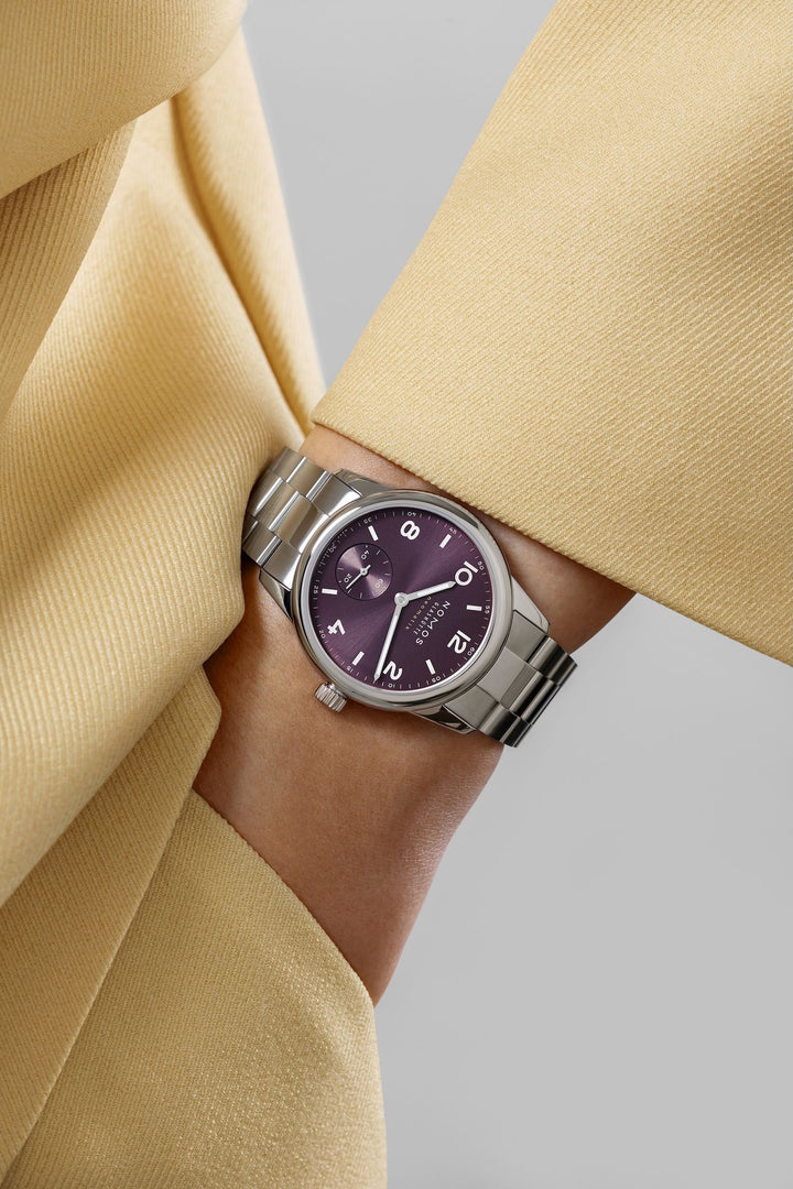 NOMOS Club 34mm Purple Dial Grey Stainless steel Club Sport bracelet Strap