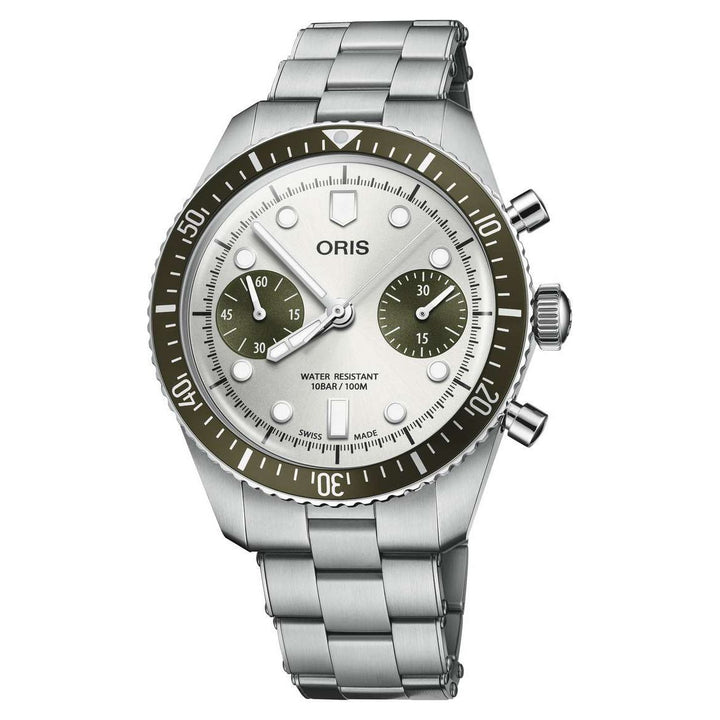 Oris Divers Sixty Five Chronograph 40mm silver grey Dial Silver Steel Bracelet