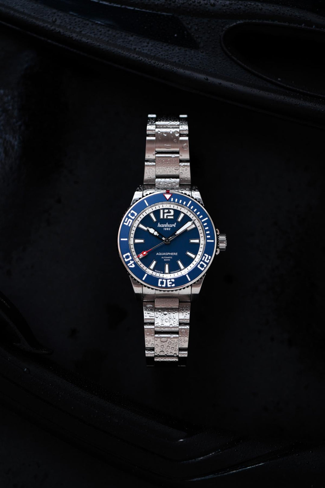Hanhart Aquasphere FreeFall Blue 42mm Navy Dial Silver Steel Bracelet
