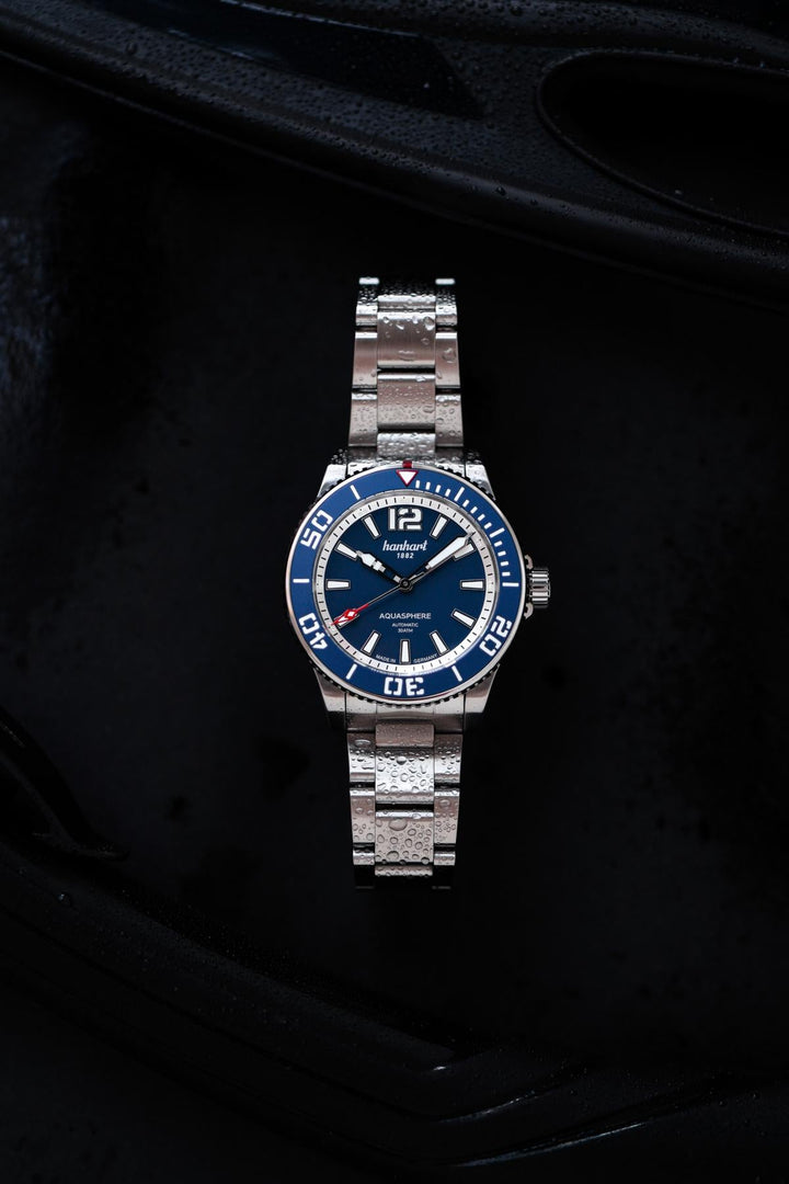 Hanhart Aquasphere FreeFall Blue 42mm Navy Dial Silver Steel Bracelet
