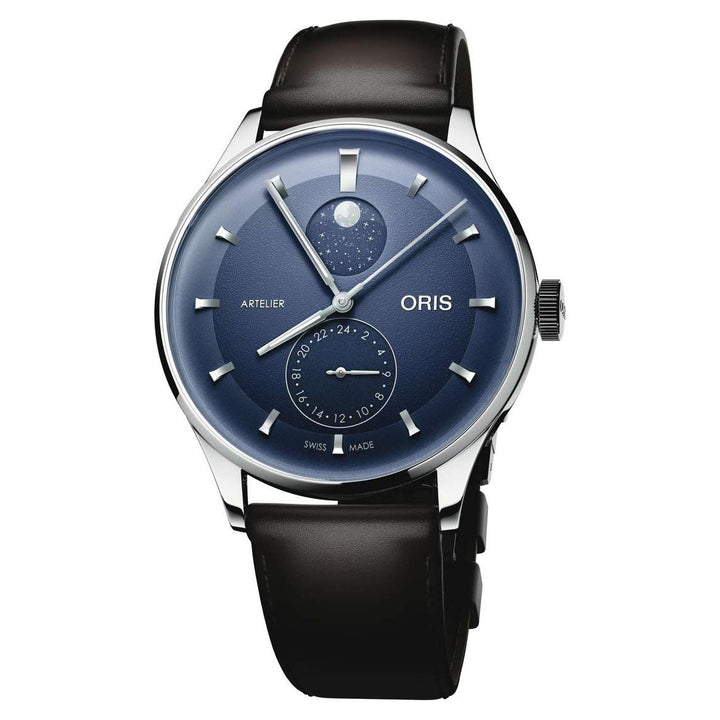 Oris Artelier Complication 39.5mm Blue Dial Brown Leather Strap