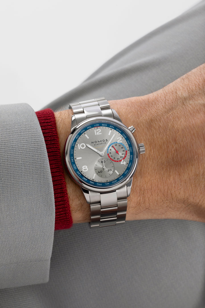 NOMOS Club 40mm Galvanized, rhodium-plated, sunburst decoration Dial Grey Bracelet Club Sport, with quick-change spring bars Strap
