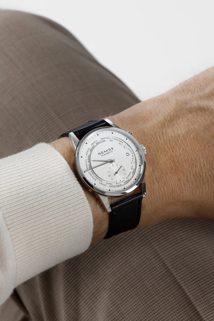 NOMOS Zürich 39.9mm Galvanized, white silver-plated Dial Black Horween Genuine Shell Cordovan Strap