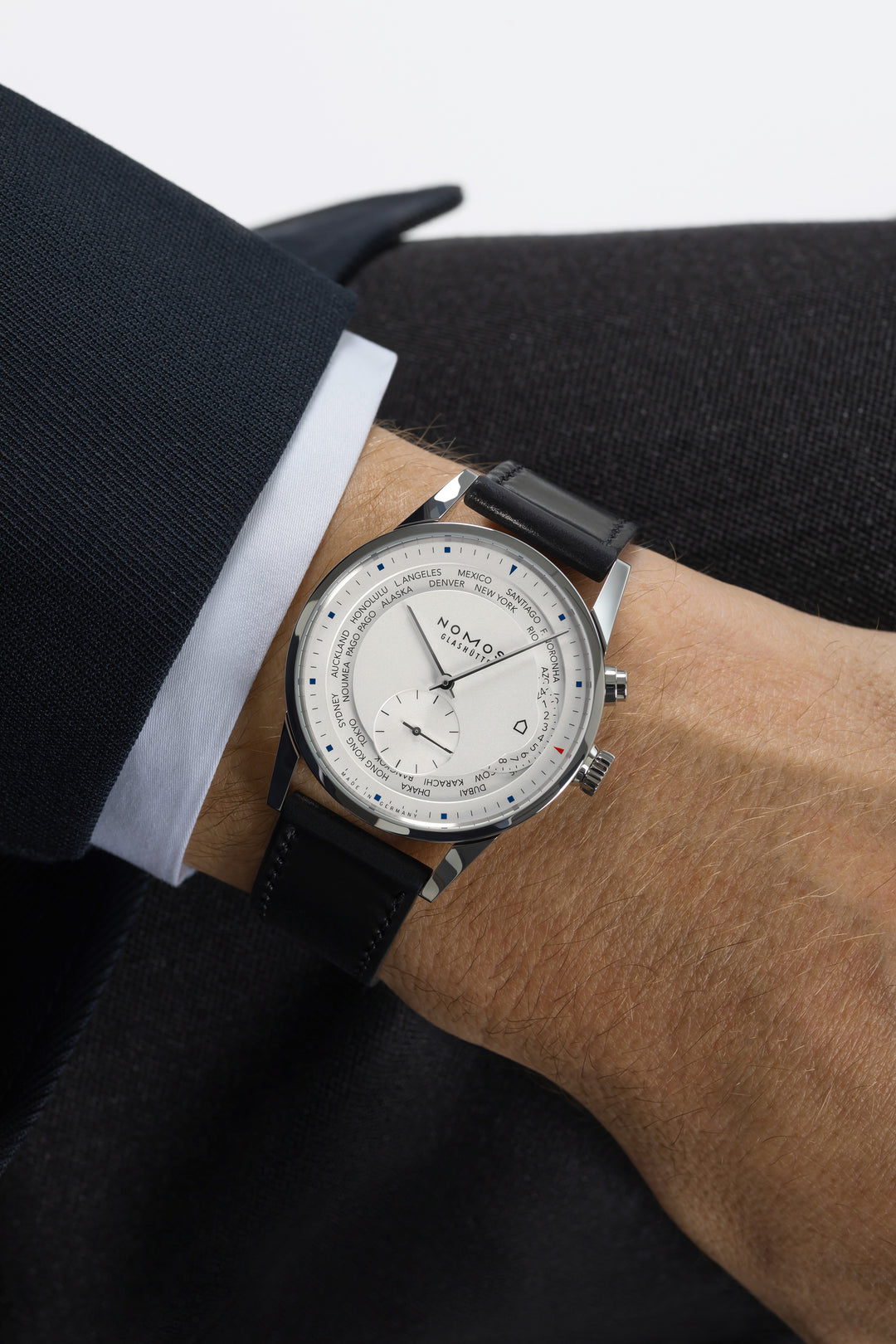 NOMOS Zürich 39.9mm Galvanized, white silver-plated Dial Black Horween Genuine Shell Cordovan Strap