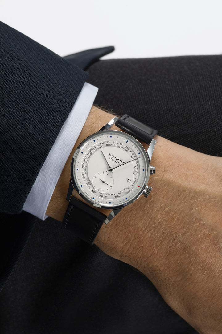 NOMOS Zürich 39.9mm Galvanized, white silver-plated Dial Black Horween Genuine Shell Cordovan Strap