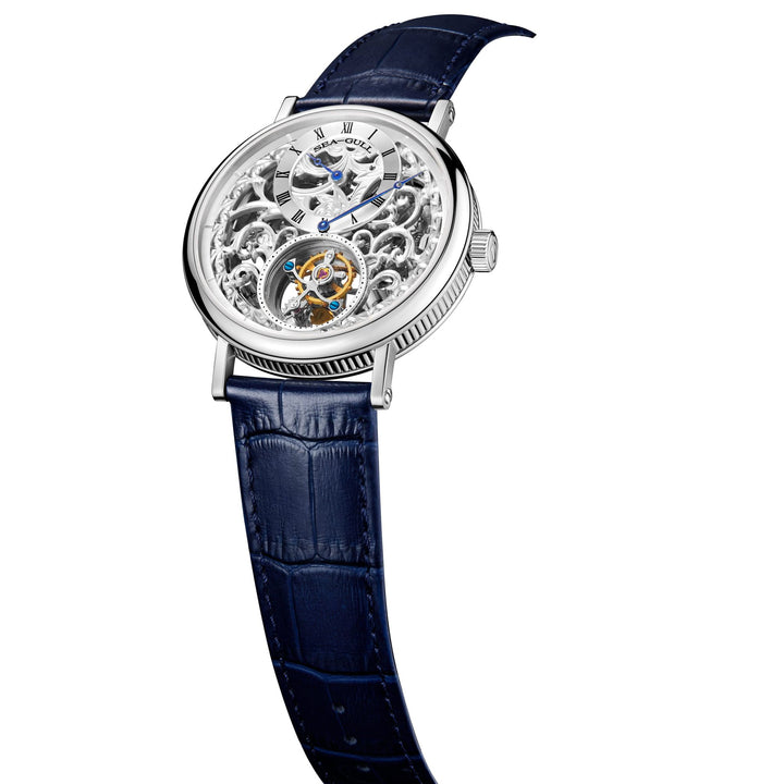 Seagull Tourbillon 39mm Skeleton Dial Blue Strap