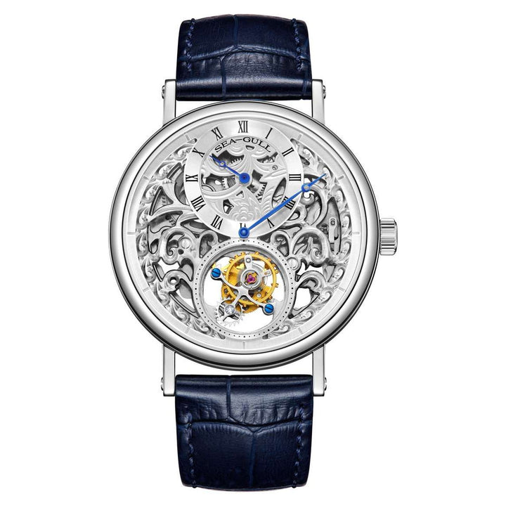 Seagull Tourbillon 39mm Skeleton Dial Blue Strap