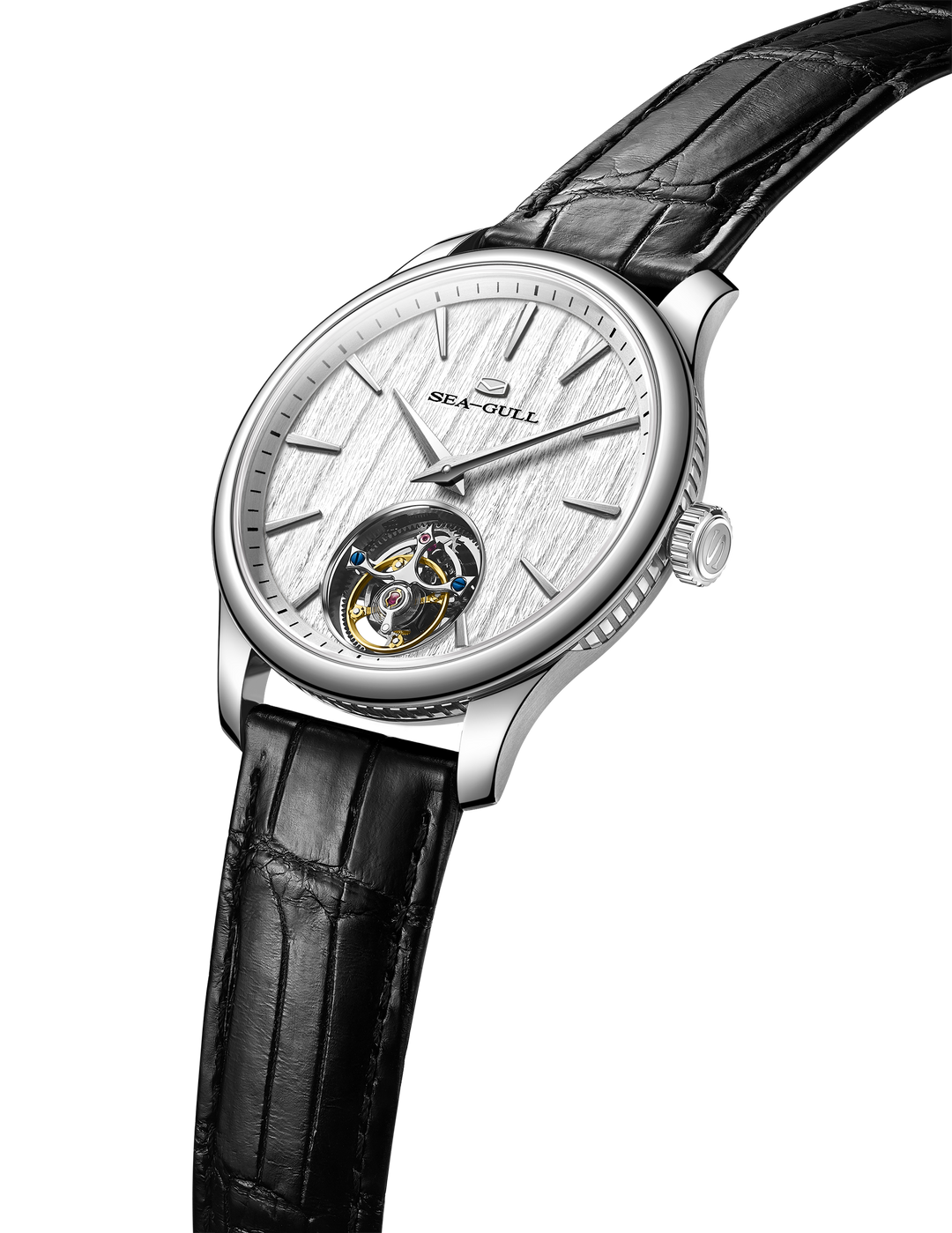 Seagull Tourbillon 42mm Silver-White Dial Black Crocodile Strap