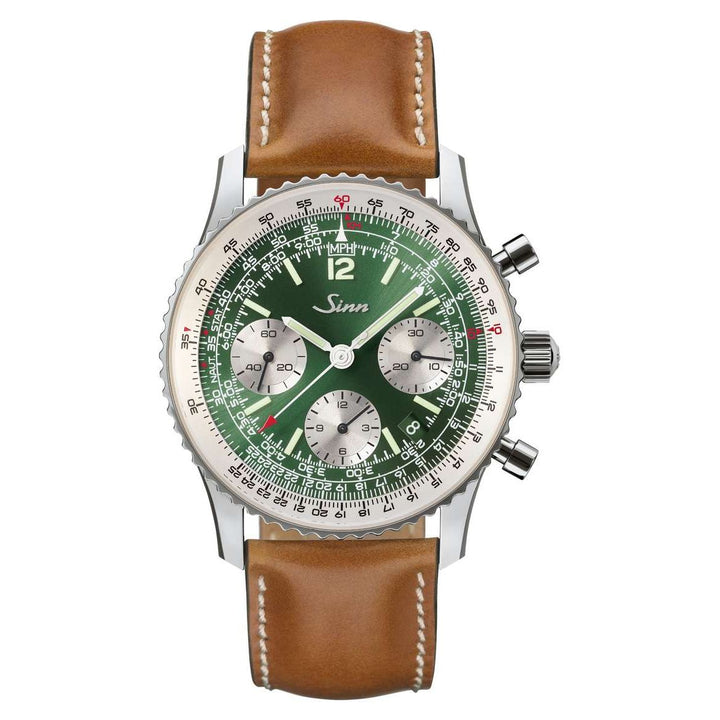 Sinn 903 St II G 41mm Green Dial Brown Strap