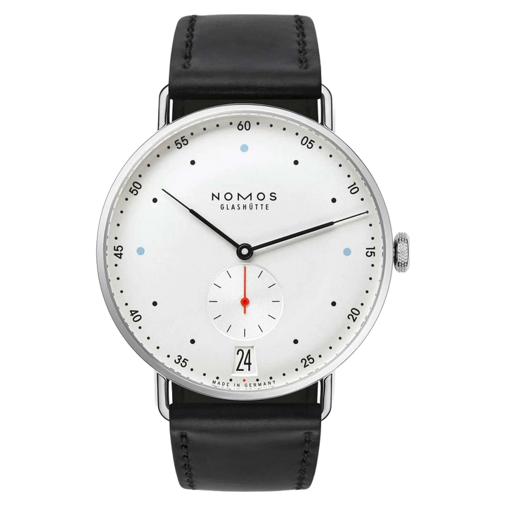 NOMOS Metro 38.5mm Galvanized, white silver-plated Dial Black Horween Genuine Shell Cordovan with quick-change spring bars Strap