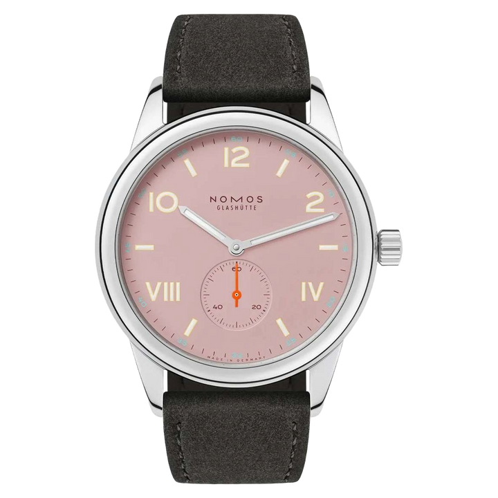 NOMOS Club Campus 38.5mm Rose Dial Anthracite Vegan velour, remborded Strap